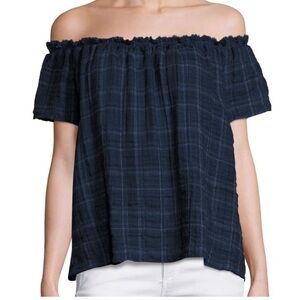 Generation Love Blue Plaid Off The Shoulder Flowy Blouse/Top Size Medium